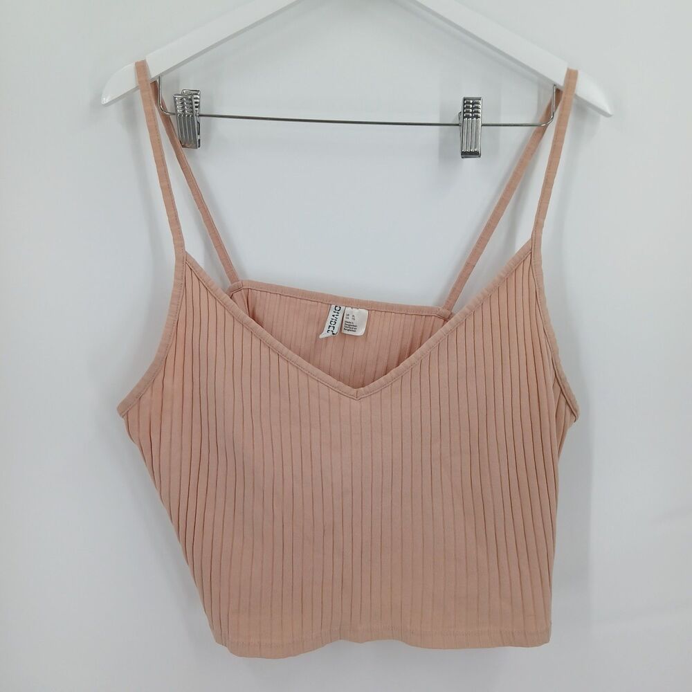 DIVIDED H&M Womens Pink Ribbed V-Neck Camisole Bralette Crop Top Size XL